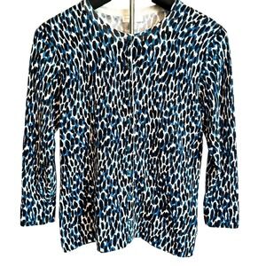 Charter Club Womens Quarter Sleeve Button Cardigan P/S Animal Print Old Money